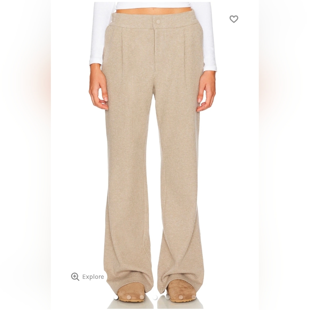 Varley Abedeen Ribbed Cream Straight Leg Cord Sweat Cotton Blend Pants Pockets - Picture 2 of 10